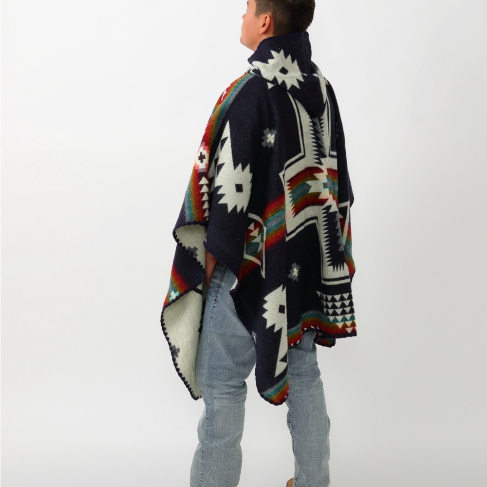 Alpaca unisex reversible open poncho/ruana